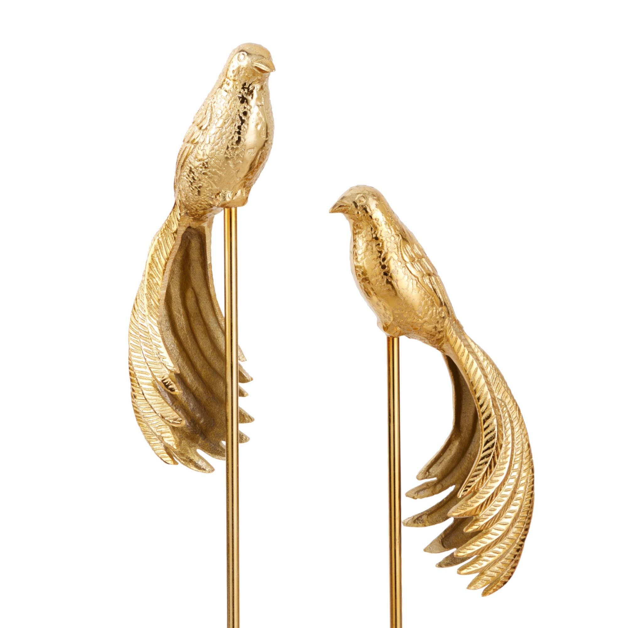 Set of 2 Gold Aluminum Eclectic Bird Sculpture, 32", 27"